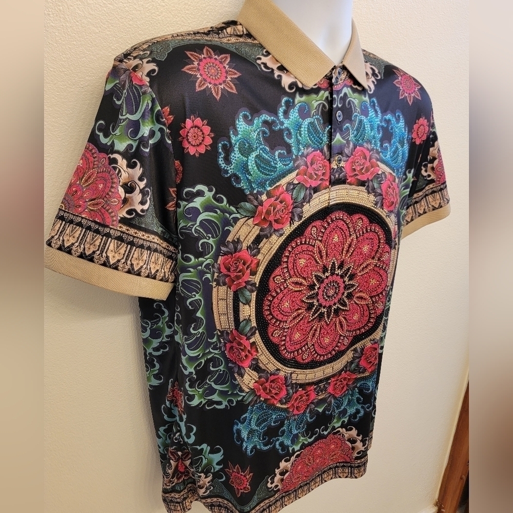 NWT Barabas Men's Rhinestone Embellished Polo Shirt - Picture 2 of 13